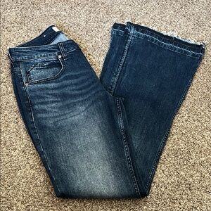 SHYANNE dark wash slit flare leg jeans